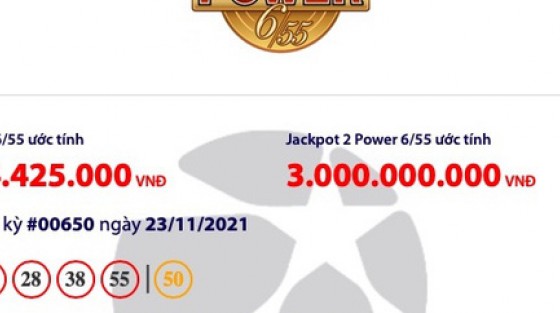 Jackpot 2 của xổ số Power 6/55 liên tục “nổ”